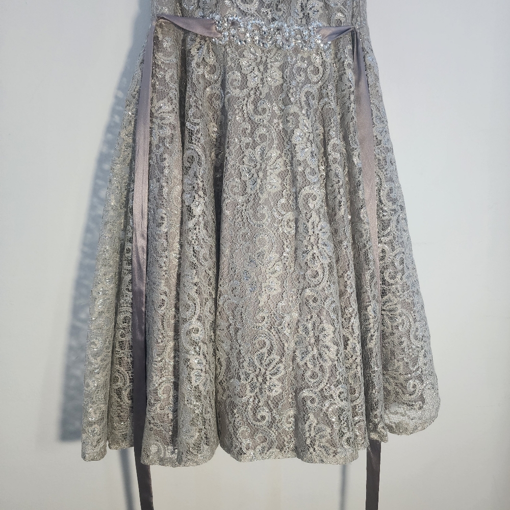Betsy And Adam Silver Elegant Lace Dress Size 6 - Picture 2 of 7